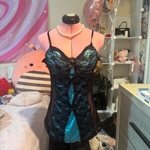 Victoria's Secret Black & Teal Lace Chemise